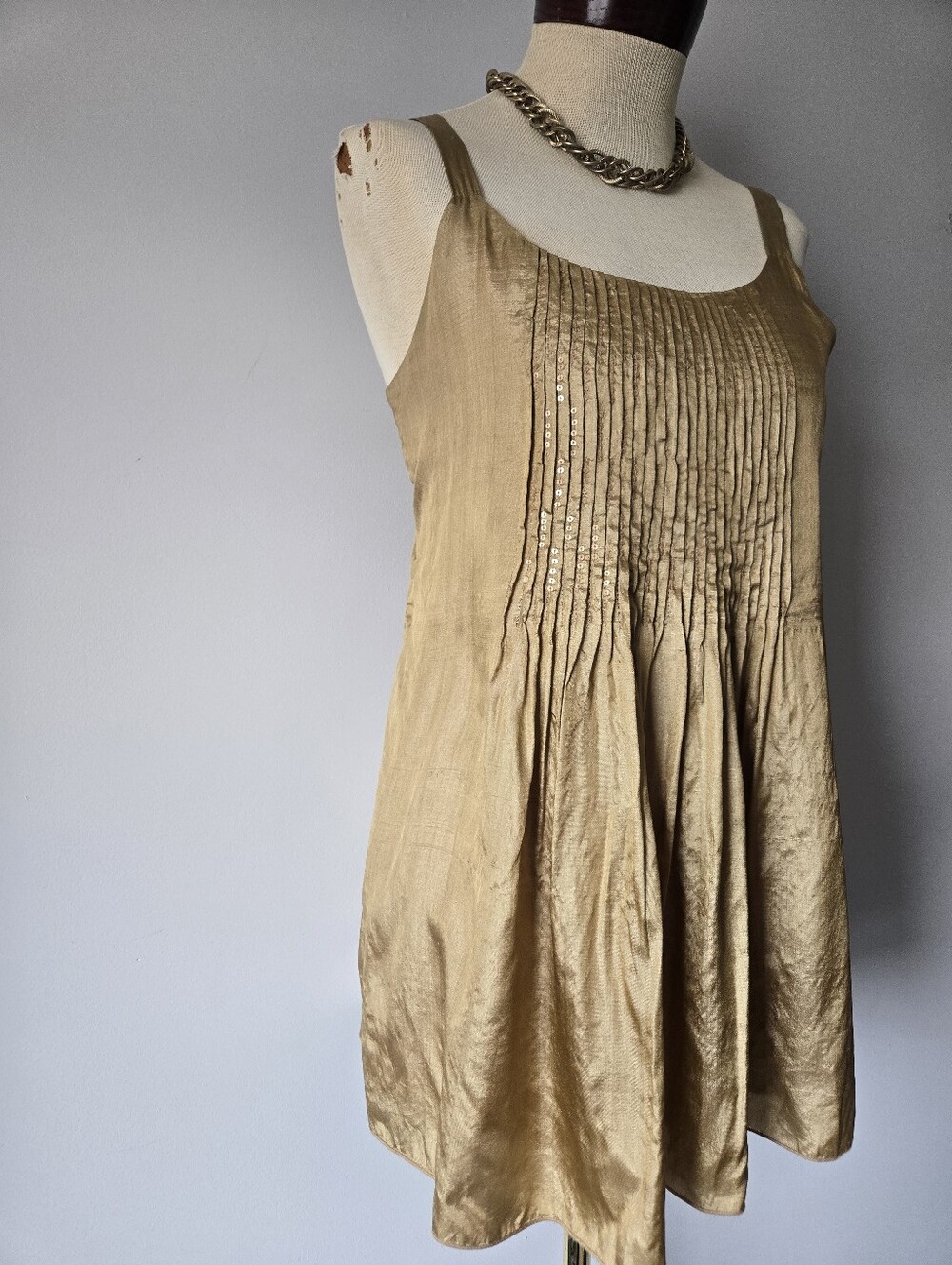 Eileen Fisher 100% Silk Shimmery Tan-Gold Camisole Top. Size XS - Picture 2 of 12